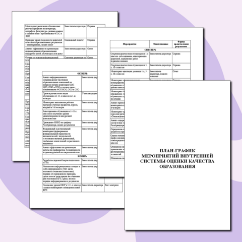 План-график мероприятий внутренней системы оценки качества образования