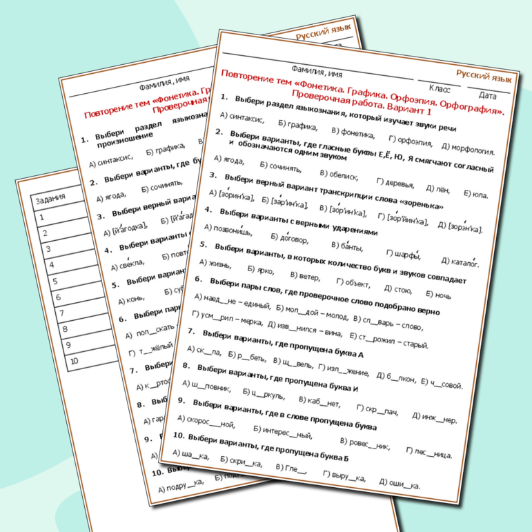 Проверочная работа по русскому языку для 5 класса 