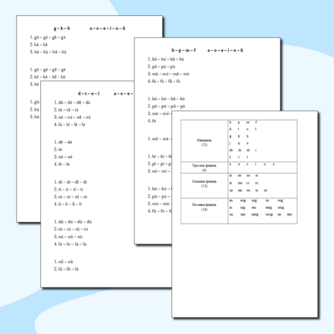 Фонетические упражнения по китайскому языку, тренировка чтения пиньинь (pinyin)