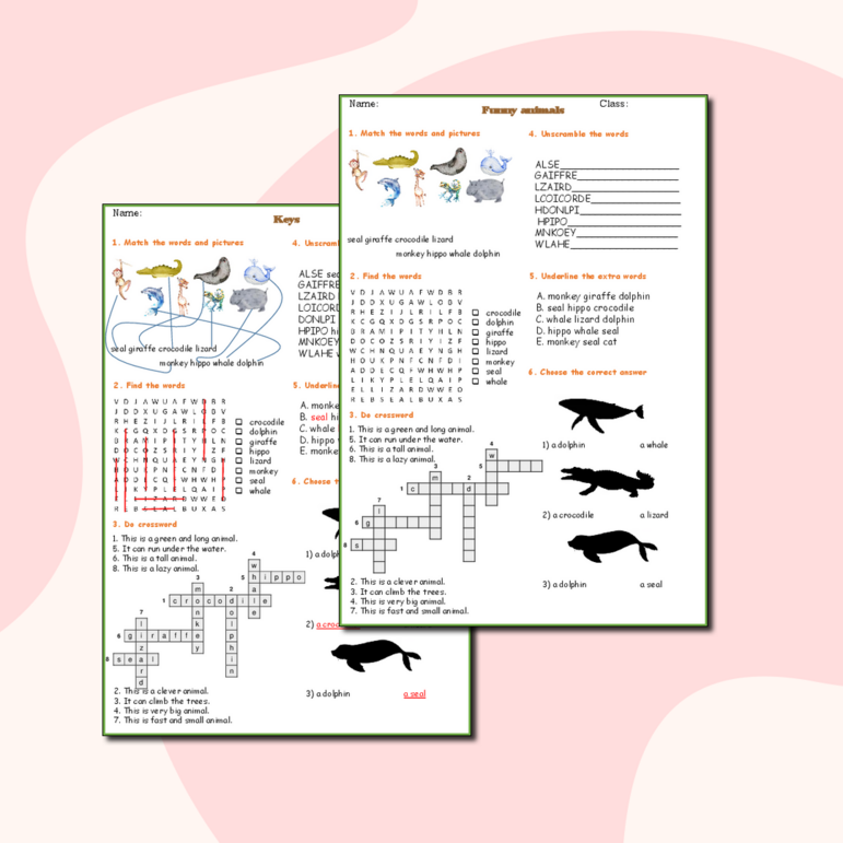 Рабочий лист Spotlight 4 Module 4 Unit 7a Funny animals