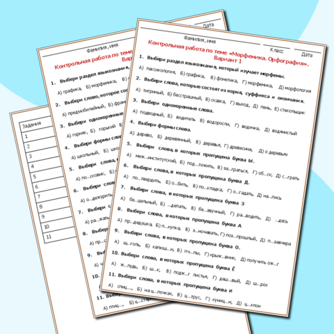 Контрольная работа по русскому языку для 5 класса по теме 