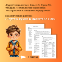 Практическая работа: «Чертеж кухни в масштабе 1:20». Труд(технология) 5 класс. Урок 31.