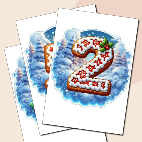 Новогодние Флажки, цифры -2025 в виде имбирных пряников+ елочка и колокольчик