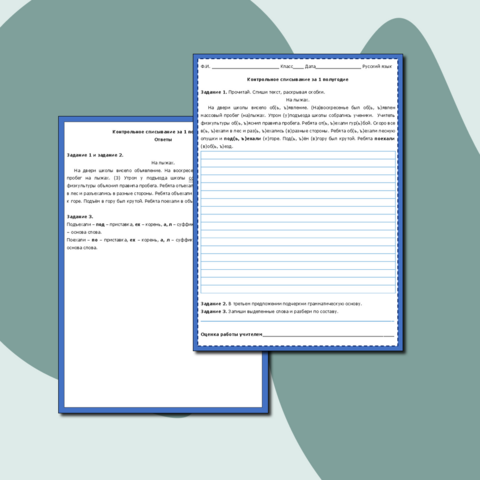 Контрольное списывание по русскому языку за 1 полугодие, 3 класс