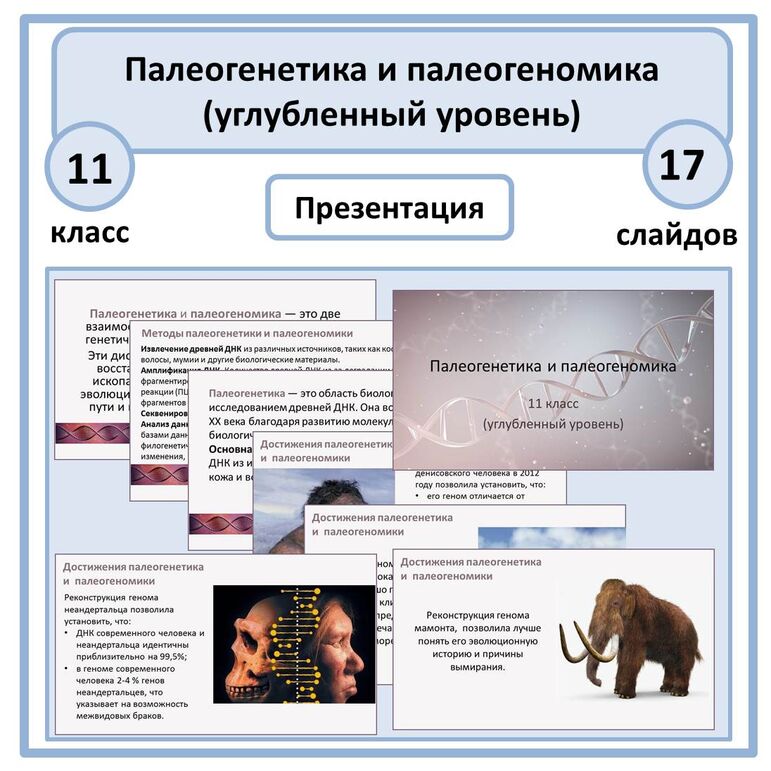 Презентация по биологии "Палеогенетика и палеогеномика" 11 класс ...