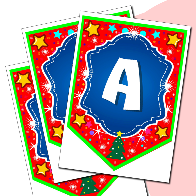Наборный новогодний алфавит на флажках.