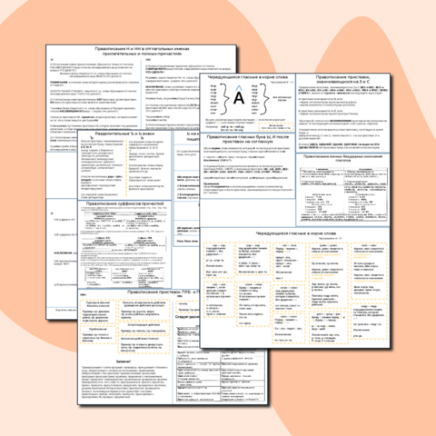 Карточки с правилами по русскому языку для вклеивания в тетрадь