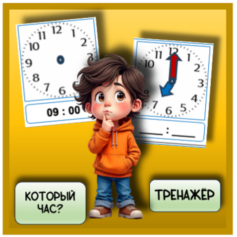 Карточки. Тренажёр "Время. Минута. Час. Который час?"