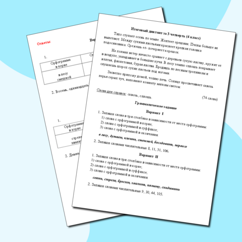 Контрольный диктант за 3 четверть (4 класс)