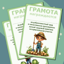 Грамота за добросовестный труд при прохождении летней трудовой практики на пришкольном участке
