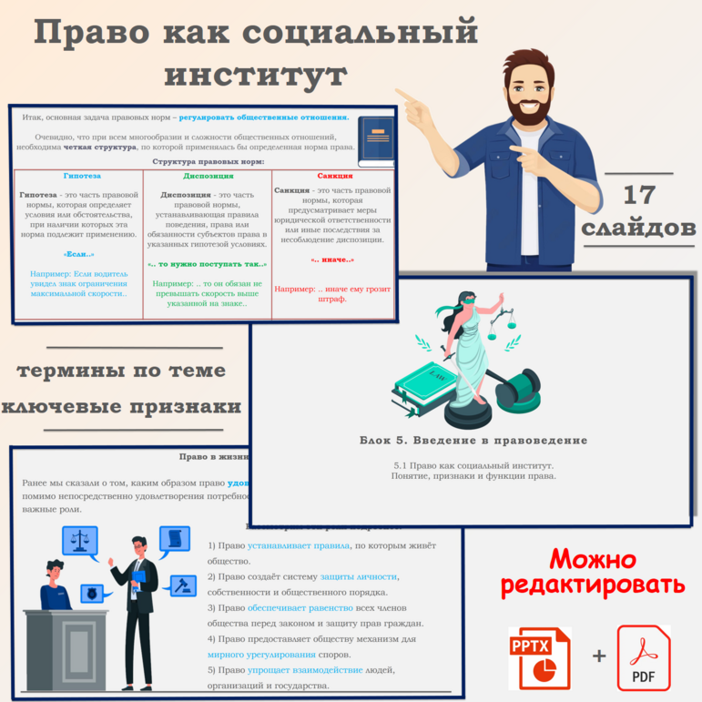 Презентация по обществознанию «ЕГЭ 5.1. Право как социальный институт. Понятие, признаки и функции права. Роль права в жизни общества. Понятие, структура и виды правовых норм»