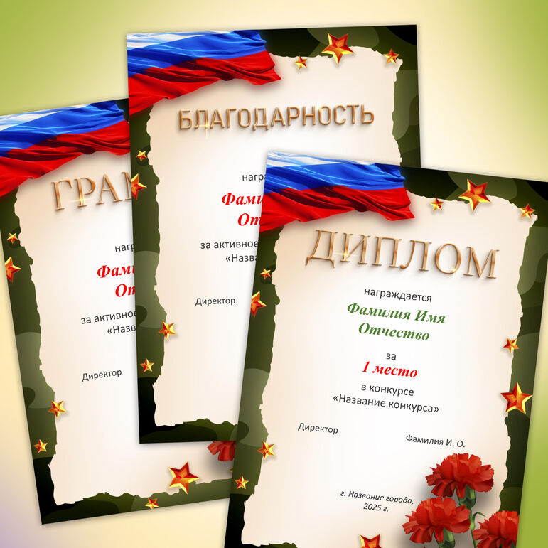 Грамота, диплом 23 февраля, День защитника Отечества