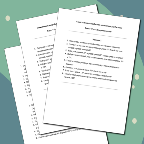 Самостоятельная работа по математике для 5 класса "Угол. Измерение углов"