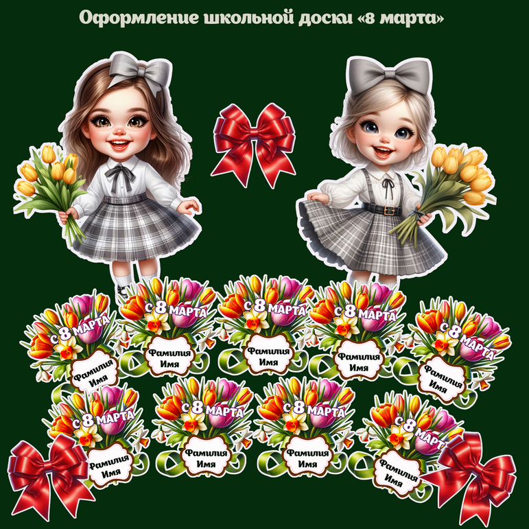 Оформление школьной доски " 8 марта"