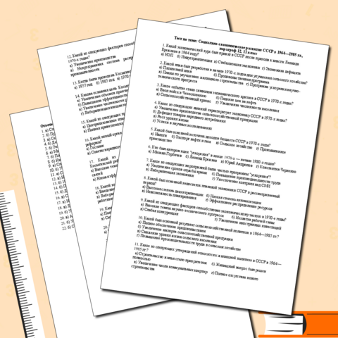 Тест по теме: Социально-экономическое развитие СССР в 1964—1985 гг.