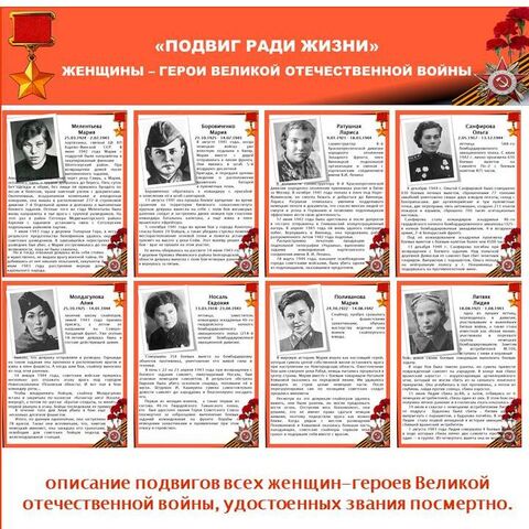 Женщины-герои Великой отечественной войны. Оформление стенда, альбома к юбилею Великой Победы. 48 листов формата А4 в едином стиле.
