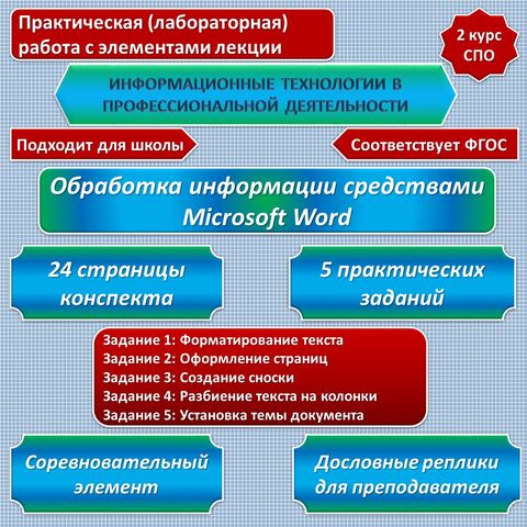 Практическая (лабораторная) работа с элементами лекции: «Обработка информации средствами Microsoft Word». Информатика. Информационные технологии в профессиональной деятельности. СПО