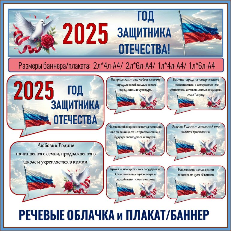 Год защитника Отечества 2025. Оформление: речевые облачка и плакат.