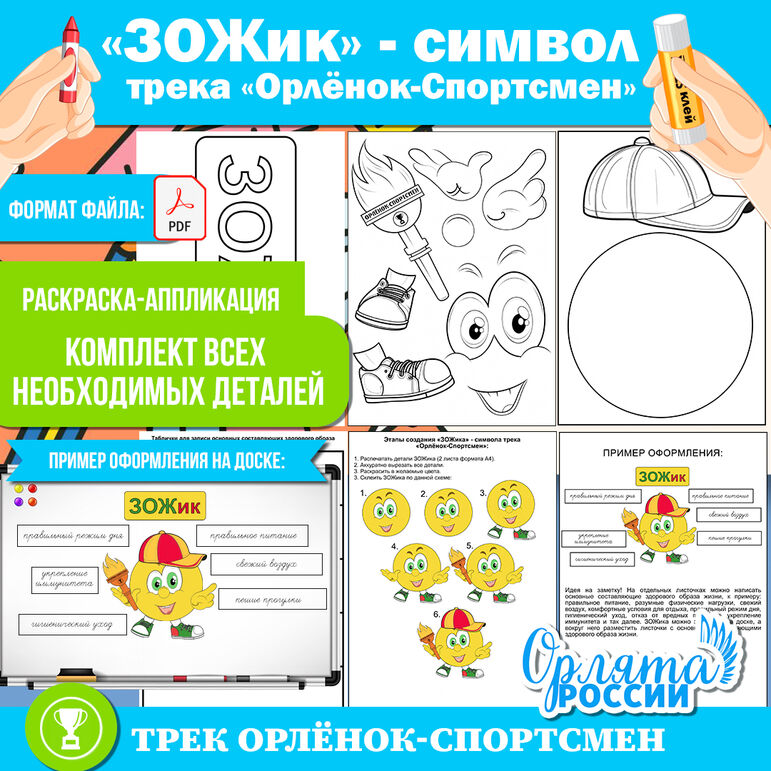 «ЗОЖик» – комплект деталей символа трека «Орлёнок-Спортсмен» (раскраска-аппликация). «Орлята России» 1-4 классы