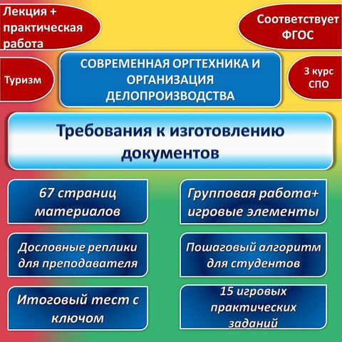 «Требования к изготовлению документов». Лекция + практическая работа. Современная оргтехника и организация делопроизводства. 6 академических часов. Туризм. СПО. 3 курс