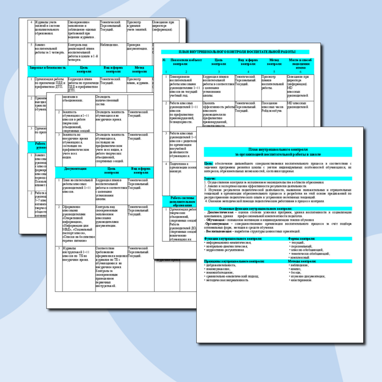План внутришкольного контроля за организацией воспитательной работы