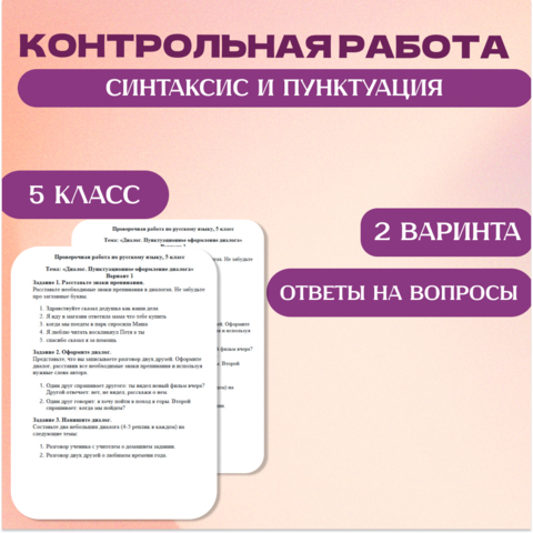 Проверочная работа по русскому языку "Пунктуация" 5 класс