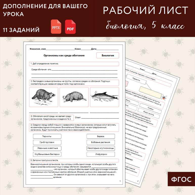 Рабочий лист по биологии: Организмы как среда обитания (Пасечник, 
