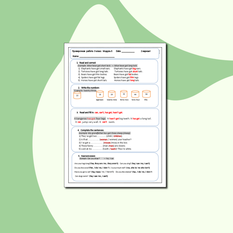 Проверочная работа по английскому языку 3 класс Spotlight 3 Module 5