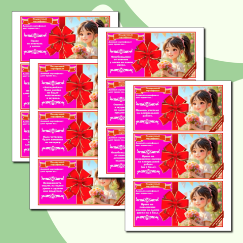 Подарочные сертификаты для девочек к 8 марта.