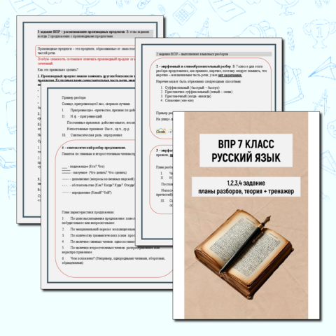 ВПР 7 класс русский язык : планы разборов, теория + тренажер к заданиям 1,2,3 и 4