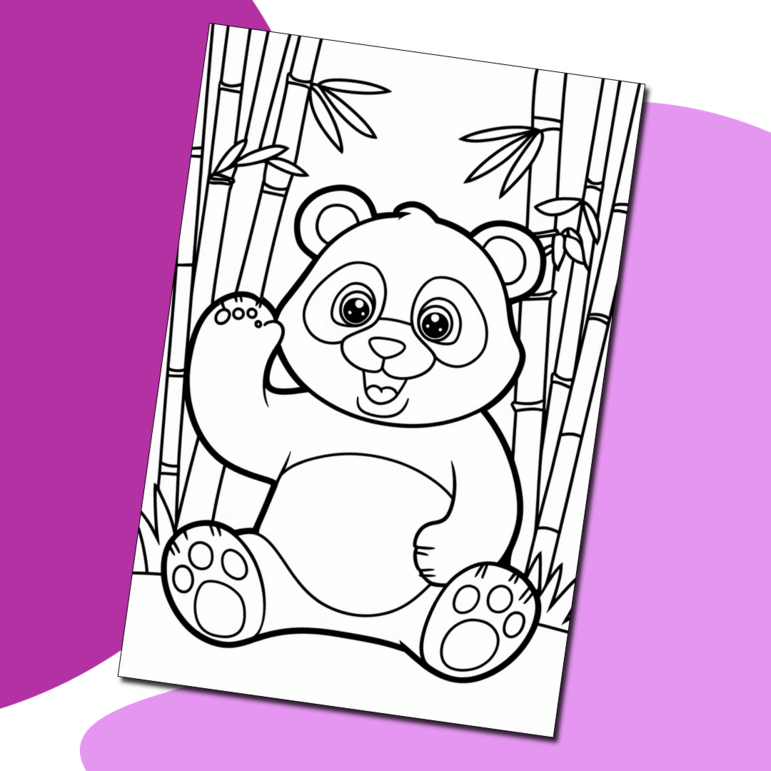 Раскраска. Панда на фоне бамбука – раскраска для детей распечатать или ...