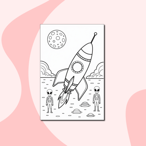 Детальная раскраска. Ракета с инопланетянами