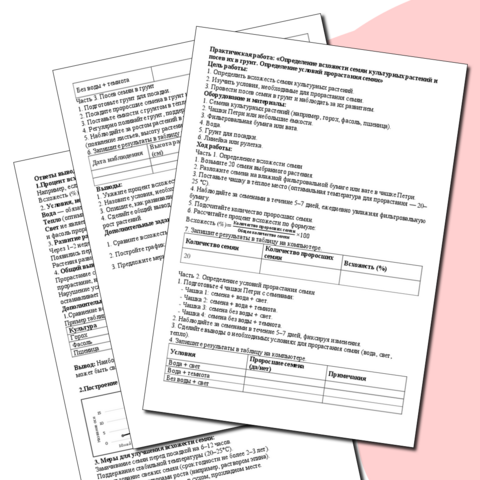 Практическая работа: «Определение всхожести семян культурных растений и посев их в грунт. Определение условий прорастания семян»