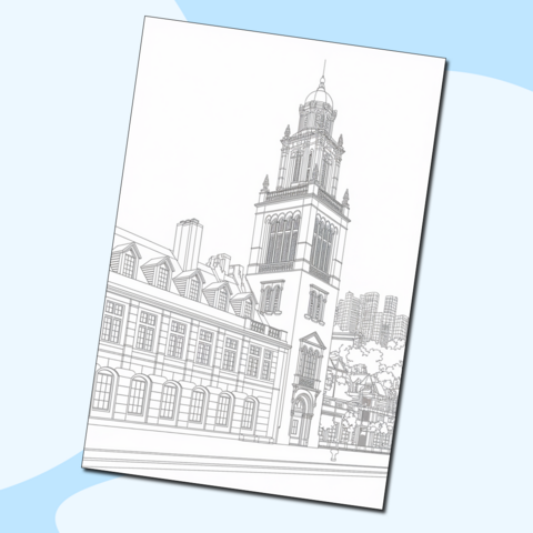 Раскраска с красивой башней.