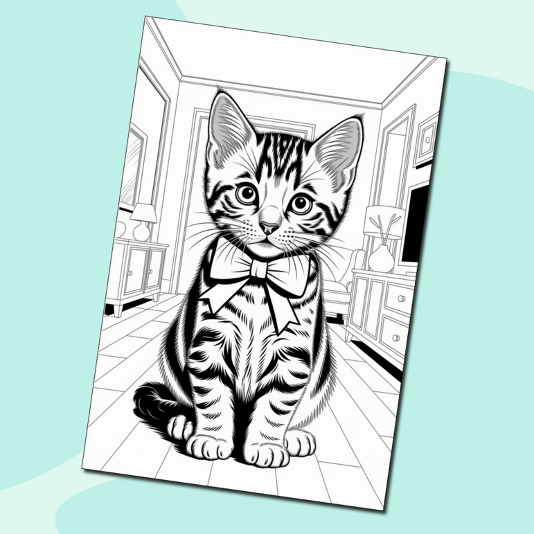 Нарядный котенок – раскраска для расслабления – детская арт-раскраска ...