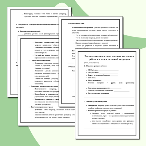 Заключение о психологическом состоянии ребенка в ходе кризисной ситуации (например, утрата, развод родителей)