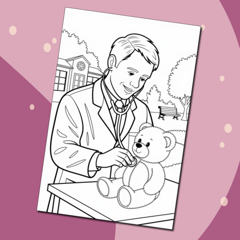 Добрый доктор с медведем – развивающая раскраска