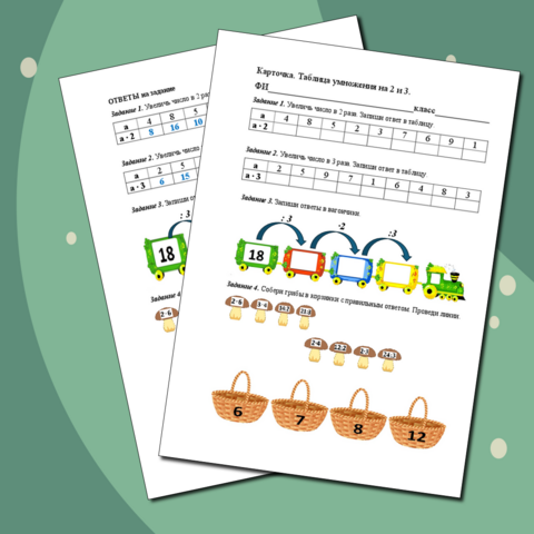 Карточка по математике 