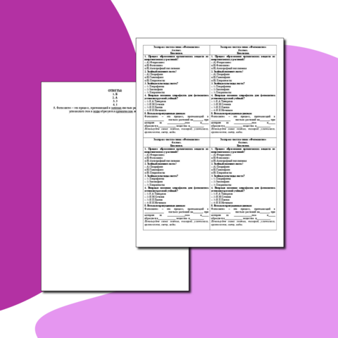 Экспресс-тест по теме: «Фотосинтез» 6 класс