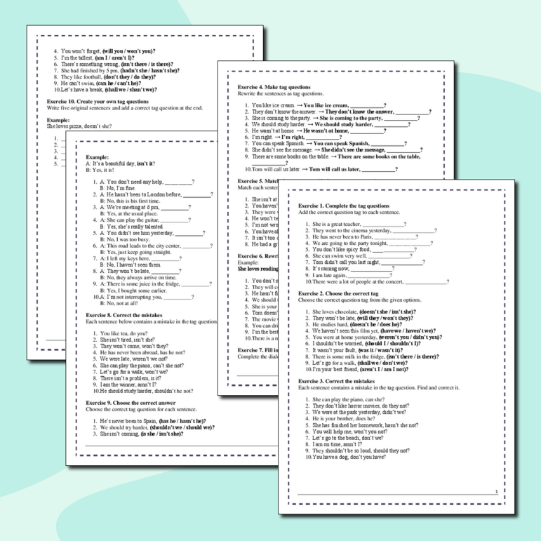Сборник упражнений по разделительным вопросам (tag questions)