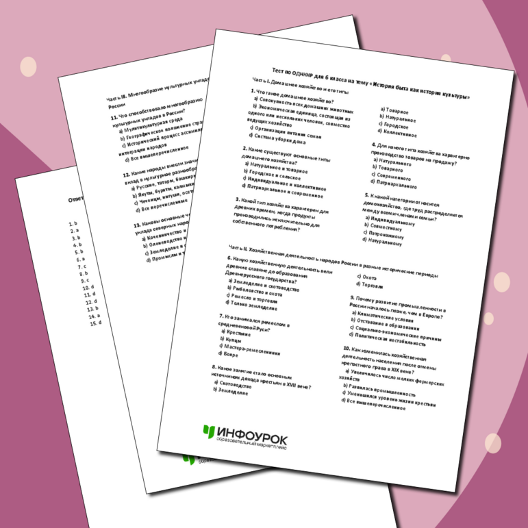 Тест по ОДНКНР для 6 класса на тему «История быта как история культуры»