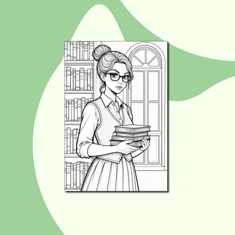 «Девушка библиотекарь» – интелектуальная раскраска