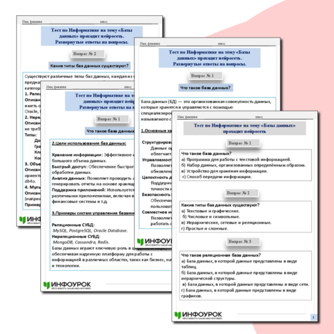 Тест по Информатике на тему «Базы данных» выполняет нейросеть.