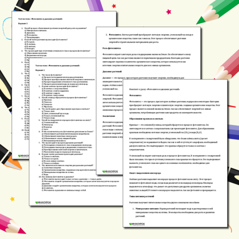 Конспект и тест по биологи 6 класс 