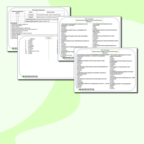 Тест по музыке для 5 класса: "Музыкальные жанры в классической музыке".