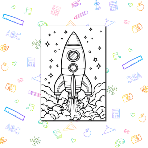 Ракета в космосе. Раскраска для детей