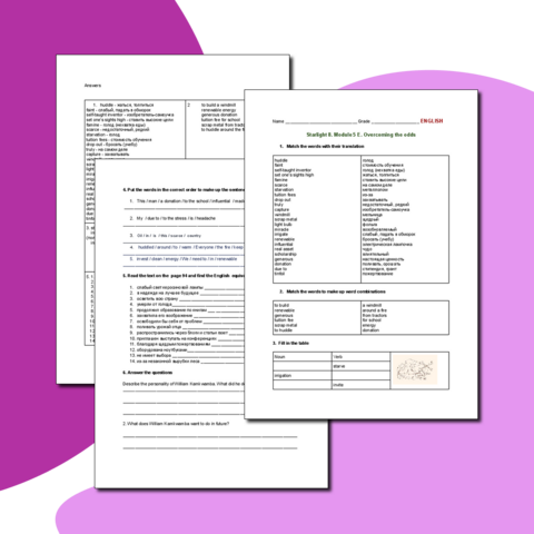 Рабочий лист по английскому языку для 8 класса по программе Starlight 8, Module 5 E
