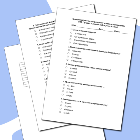 Проверочный тест по произведению В.М. Гаршина «Сказка о жабе и розе» (4 класс)