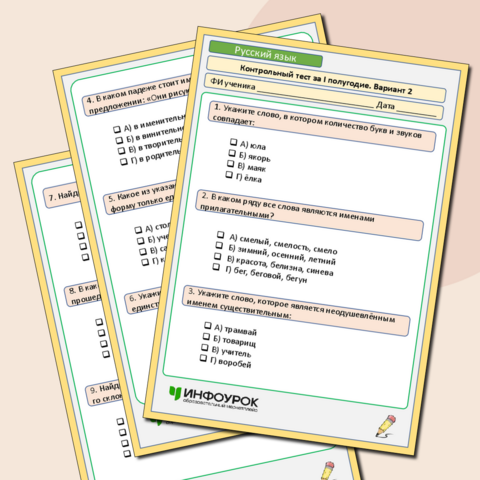 Тест по русскому языку: Контрольный тест за I полугодие. Вариант 2