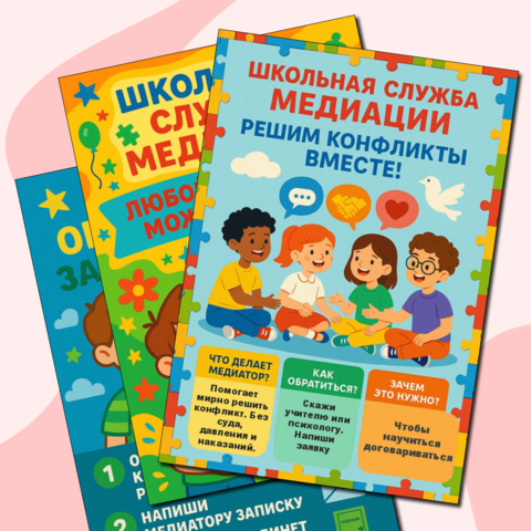 Информационный раздел Уголка школьной службы медиации. Постеры для школьной службы медиации. 4 информационных плаката